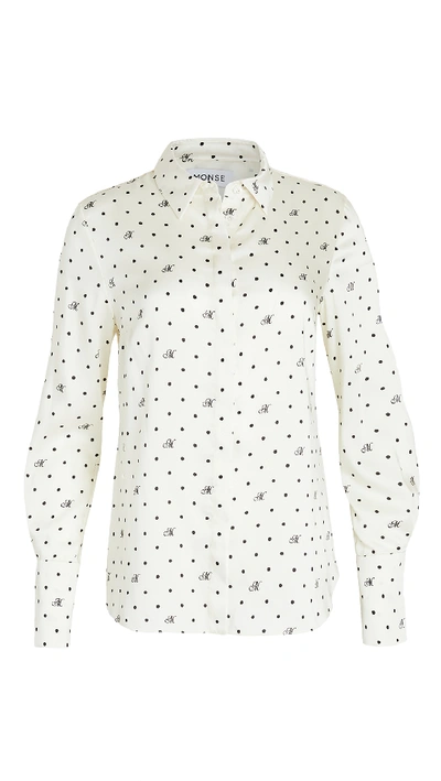 Monse Ivory Polka-dot Draped Satin Shirt In Ivory Multi