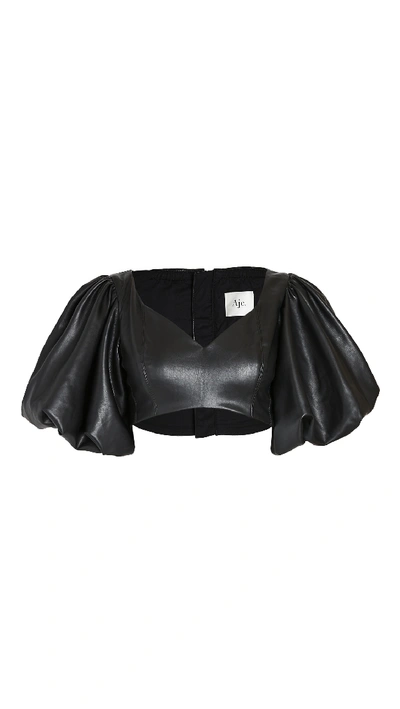 Aje Rebellion Portrait Faux-leather Cropped Top In Black
