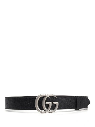Gucci Double-g-buckle Leather Belt In Black
