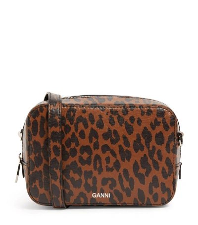 Ganni Leather Crossbody Bag In Toffee