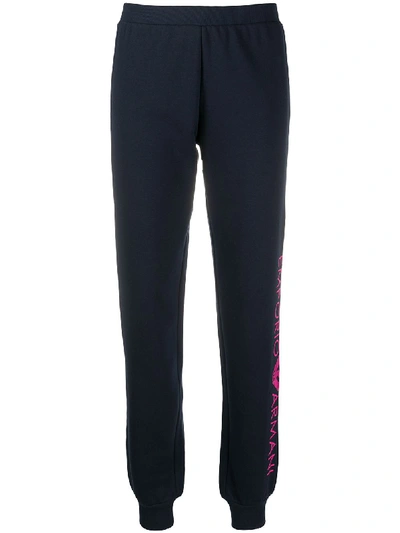 Emporio Armani Side Logo Print Fitted Cuff Track Trousers In Blue