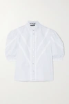 ACHEVAL PAMPA PLEATED LACE-TRIMMED STRETCH-COTTON POPLIN BLOUSE