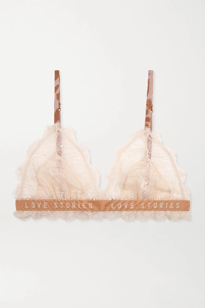 Love Stories Love Lacy Satin-trimmed Stretch-lace Soft-cup Triangle Bra In Ivory