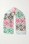 Loewe Fringed Printed Wool, Silk And Cashmere-blend Scarf In White