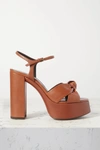 Saint Laurent Bianca Knotted Leather Platform Sandals In Tan