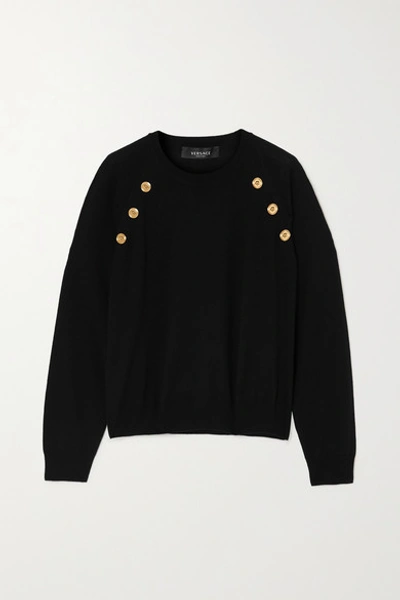 Versace Button-embellished Wool Sweater In Black