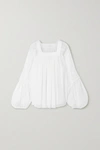 CHLOÉ EMBROIDERED PLEATED SILK-CREPON BLOUSE