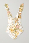 ZIMMERMANN AMELIE RUFFLED FLORAL-PRINT SWIMSUIT