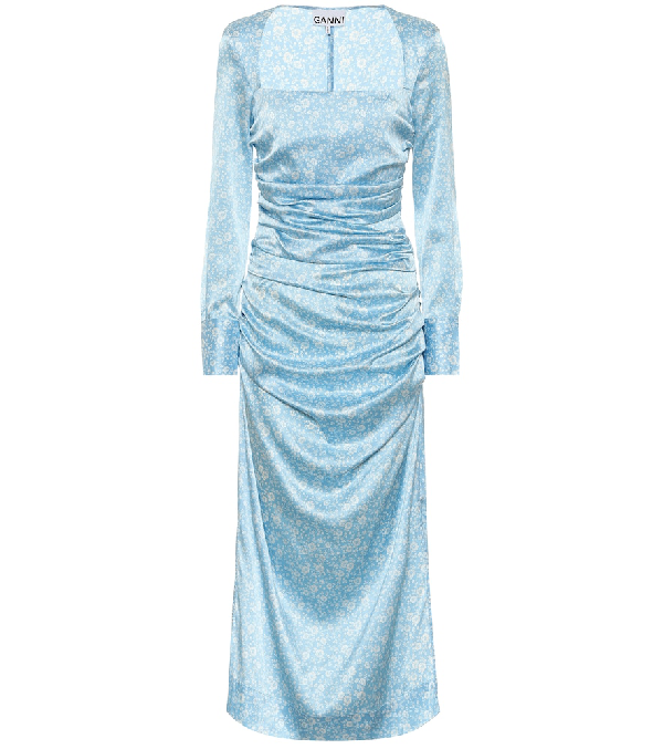 ganni blue silk dress