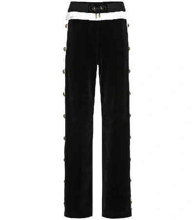 Balmain Embellished Velvet Trackpants In Black