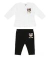 MOSCHINO BABY STRETCH-COTTON TOP AND LEGGINGS SET,P00499852