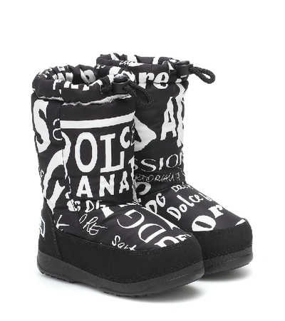 Dolce & Gabbana Kids' Nylon Snow Boots With Logo Print In Black