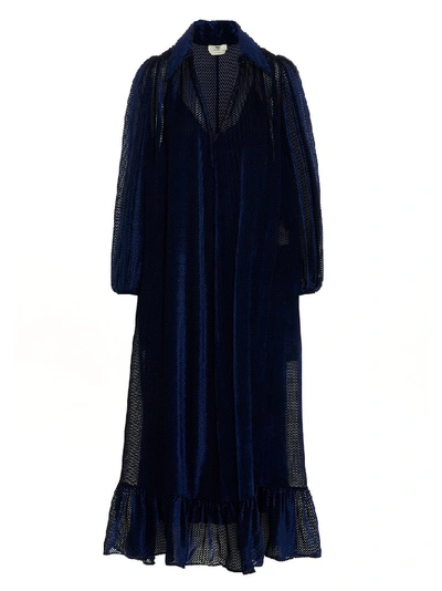 Fendi Ruffled Devoré-velvet Midi Dress In Blue