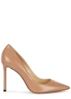 JIMMY CHOO ROMY 100 ALMOND LEATHER PUMPS,3883519