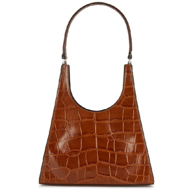 Staud Rey Crocodile-effect Leather Top Handle Bag In Dark Brown