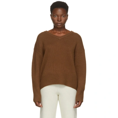 Arch4 Brown Cashmere Battersea V-neck Sweater In Mahogany