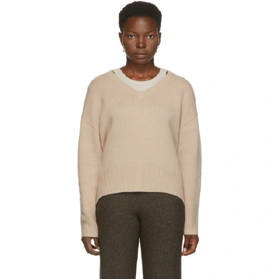Arch4 Off-white Cashmere Battersea V-neck Sweater In Sand