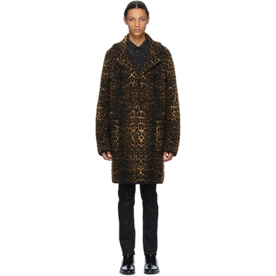 Saint Laurent Leopard-print Single-breasted Coat In Brown