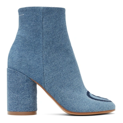 Mm6 Maison Margiela Contrasting Logo Detail Ankle Boots In Blue