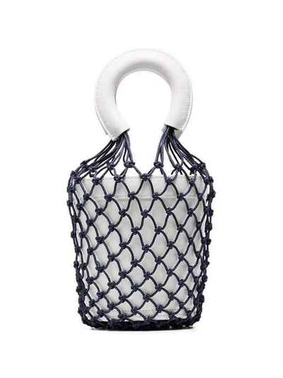 Staud White And Blue Moreau Macrame Leather Bucket Bag In Navy White
