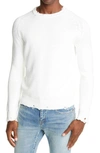 Saint Laurent Distressed Crewneck Sweater In White