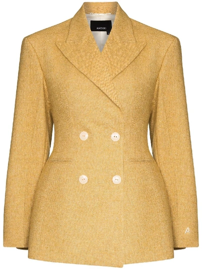 Anouki Double-breasted Tweed Blazer In Yellow