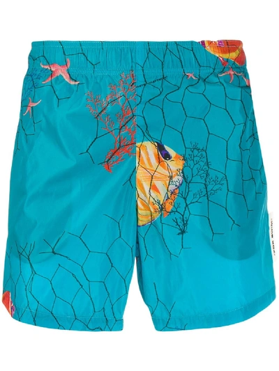 Off-white Fish Print Swim Shorts In Blue