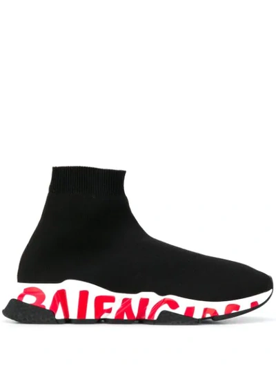 Balenciaga Speed Sock Logo-print Stretch-knit Slip-on Sneakers In Black