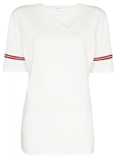 Saint Laurent Back Logo Cotton Jersey T-shirt In White