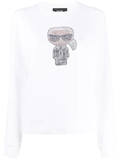 Karl Lagerfeld K/ikonik Studded Rib-trimmed Sweatshirt In White