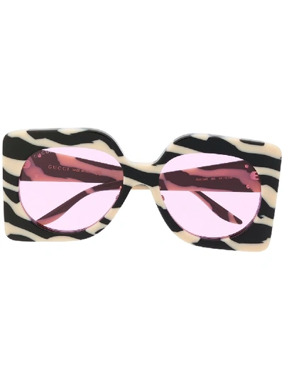 Gucci Zebra Print Square Frame Sunglasses In Black ModeSens