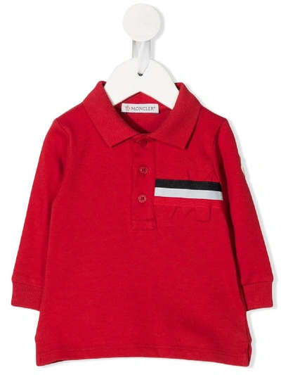 Moncler Babies' Stripe Trim Polo Shirt In Red