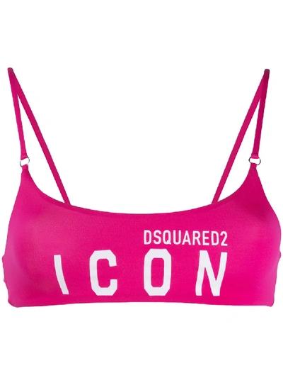 Dsquared2 Icon Logo Print Bandeau Bikini Top In Pink