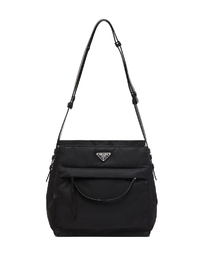 Prada Hobo Triangle-logo Shoulder Bag In Black