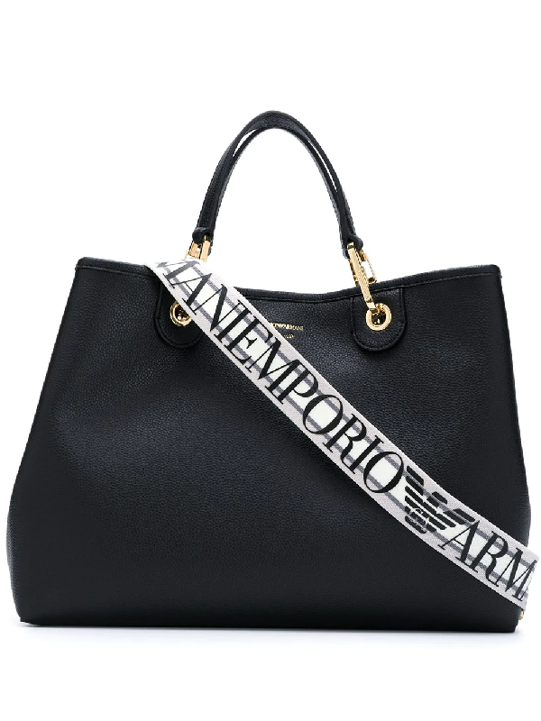 Emporio Armani Logo Strap Tote Bag In Black | ModeSens