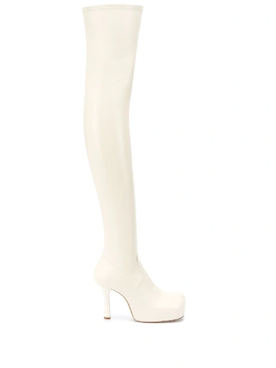 Bottega Veneta Thigh-high Platform Boots In Neutrals