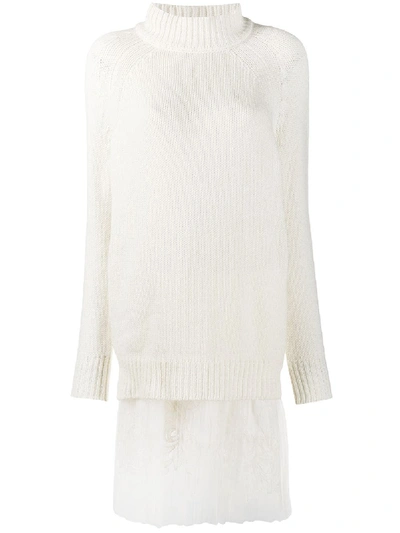 Ermanno Scervino Lace-panelled Jumper Dress In White