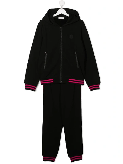 Moncler Kids' Logo Patch Detail Striped Edge Tracksuit In Black