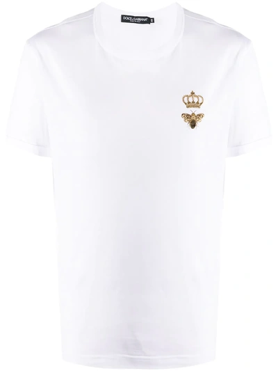 Dolce & Gabbana Jersey T-shirt With Bee And Crown Embellishment In White