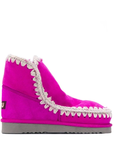 Mou Eskimo Crochet-stitch Ankle Boots In Pink