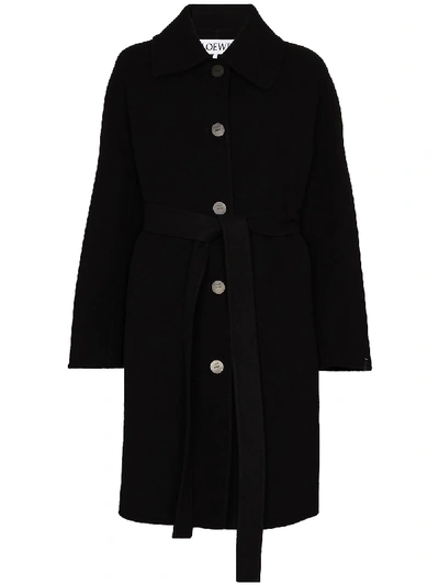 Loewe Belted Button-up Coat In Black