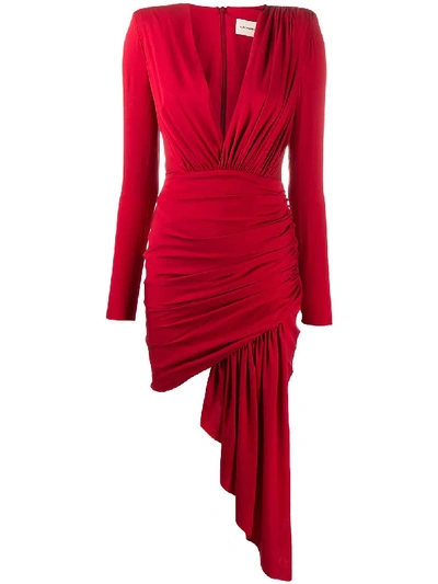 Alexandre Vauthier Plunge-neck Draped Silk-blend Mini Dress In Red