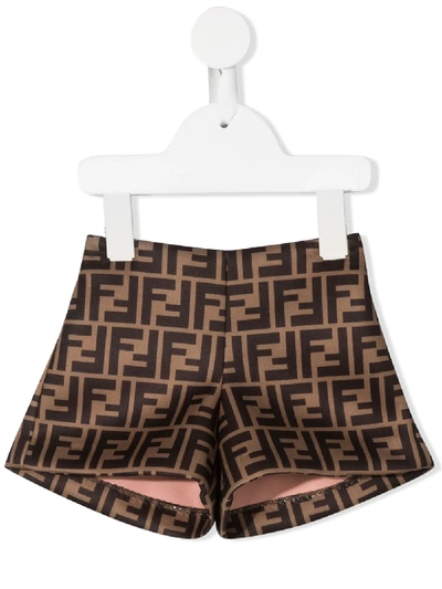 Fendi Babies' Ff Monogram Pattern Shorts In Brown