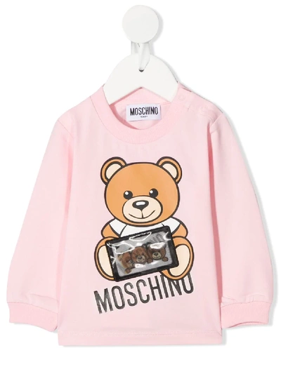 Moschino Babies' Hologram Logo Patch Sweatshirt In Pink