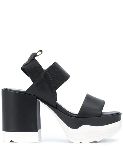 Pollini Colour Block Platform Sandals In Black