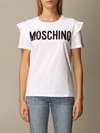 MOSCHINO COUTURE T-SHIRT WITH SEQUIN AND ROUCHES LOGO,11460415
