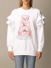 MOSCHINO COUTURE SWEATSHIRT WITH TEDDY CAKE PRINT AND ROUCHES,11460418