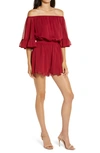 Endless Rose Off The Shoulder Ruffle Sleeve Romper In Burgundy