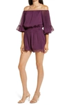 Endless Rose Off The Shoulder Ruffle Sleeve Romper In Purple
