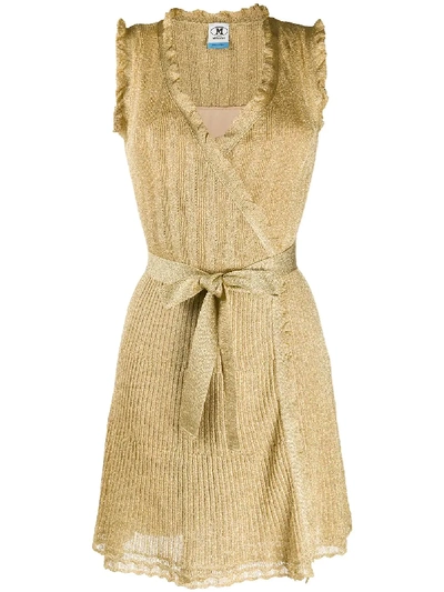 M Missoni Knitted Wrap Dress In Gold